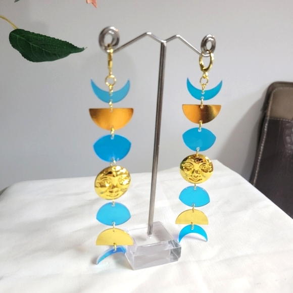 SUN 🌞 AND MOON 🌙 5" DROP EARRINGS. MOON GODDESS - Picture 2 of 6